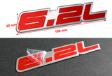 2 x Universal 6.2L Red Border Aluminum Adhesive Sticker Decal Emblem Badge  (one pair)