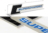 2 x Carbon Fiber / Silver Blue Supercharged Aluminum Sticker Decal Emblem Badge  (one pair)