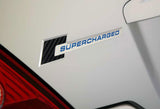 2 x Carbon Fiber / Silver Blue Supercharged Aluminum Sticker Decal Emblem Badge  (one pair)