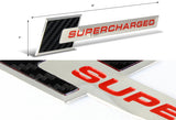 2 x Carbon Fiber / Silver Red Supercharged Aluminum Sticker Decal Emblem Badge  (one pair)
