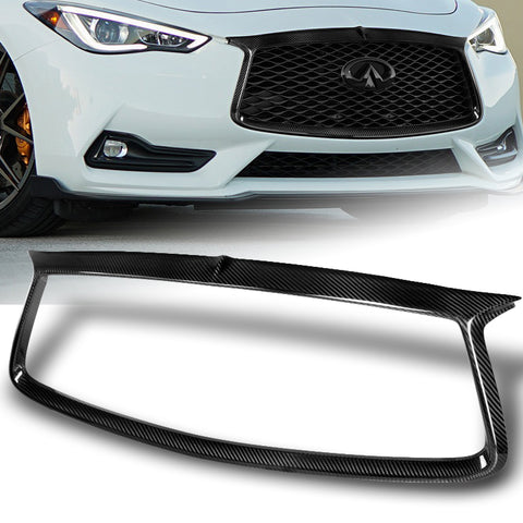 For 2017-2021 Infiniti Q60 Carbon Fiber Front Grille Grill Trim Overlay Cover