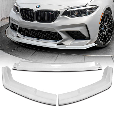 For 2016-2020 BMW M2 F87 RA-Style Painted WHITE Front Bumper Spoiler Splitter Lip  3pcs