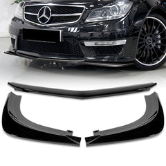 For 2012-2014 Mercedes-Benz W204 C63 AMG Painted Black Front Bumper Spoiler Lip 3pcs