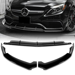 For 2015-2021 Mercedes C63 AMG AP-Style Painted Black Front Bumper Spoiler Lip  3pcs