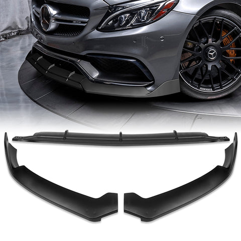 For 2015-2021 Mercedes-Benz W205 C63 AMG AP-Style Black Front Bumper Spoiler Lip  3pcs
