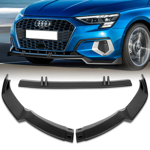 For 2022-2024 Audi A3 Sedan STP-Style Matt Black Front Bumper Body Spoiler Lip  3pcs