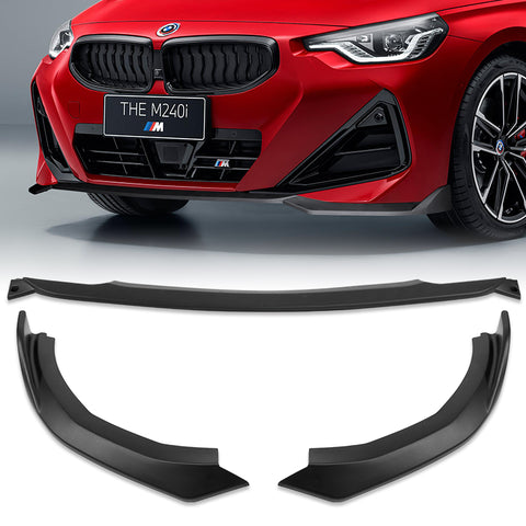 For 2022-2024 BMW 2-Series Coupe G42 M-Sport Matt Black Front Bumper Spoiler Lip  3pcs