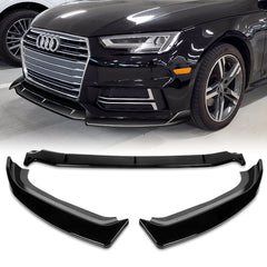 For 2017-2019 Audi A4 B9 Sedan Painted Black Front Bumper Splitter Spoiler Lip  3Pcs