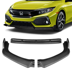 For 2017-2021 Honda Civic Si Hatchback Carbon Look Front Bumper Body Spoiler Lip  3pcs