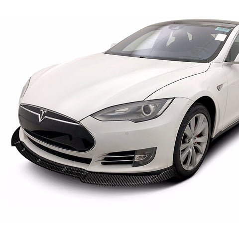For 2012-2016 Tesla Model S STP-Style Carbon Look Front Bumper Body Spoiler Lip + Side Skirt Rocker Winglet Canard Diffuser Wing  Body Splitter ABS ( Carbon Style) 5PCS