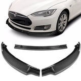 For 2012-2016 Tesla Model S STP-Style Carbon Look Front Bumper Body Spoiler Lip + Side Skirt Rocker Winglet Canard Diffuser Wing  Body Splitter ABS ( Carbon Style) 5PCS