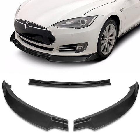For 2012-2016 Tesla Model S STP-Style Matt Black Front Bumper Body Spoiler Lip + Side Skirt Rocker Winglet Canard Diffuser Wing  Body Splitter ABS (Matte Black) 5PCS