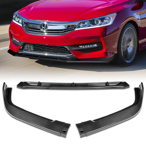 For 2016-2017 Honda Accord Sedan STP-Style Carbon Look Front Bumper Spoiler Lip   3pcs