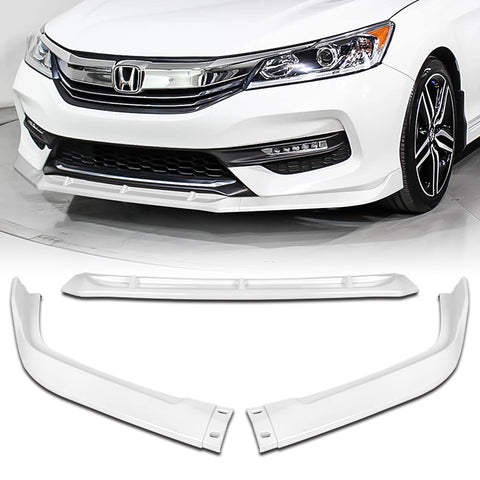 For 2016-2017 Honda Accord 4DR STP-Style Painted White Front Bumper Spoiler Lip  3pcs