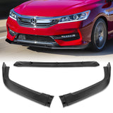 For 2016-2017 Honda Accord Sedan STP-Style Matt Black Front Bumper Spoiler Lip  3pcs