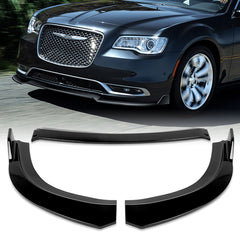 For 2015-2021 Chrysler 300 STP-Style Painted Black Front Bumper Splitter Spoiler Lip 3Pcs