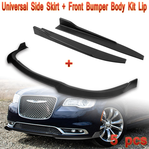 For 2015-2021 Chrysler 300 STP-Style Matt Black Front Bumper Body Spoiler Lip + Side Skirt Rocker Winglet Canard Diffuser Wing  Body Splitter ABS (Matte Black) 5PCS