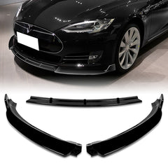 For 2012-2016 Tesla Model S V2 Painted Black Front Bumper Splitter Spoiler Lip  3 Pcs