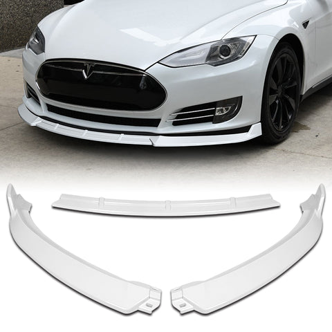For 2012-2016 Tesla Model S V2 Painted White Front Bumper Splitter Spoiler Lip  3 Pcs