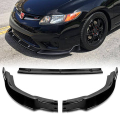 For 2006-2008 Honda Civic Coupe CS-Style Painted Black Front Bumper Spoiler Lip  3pcs