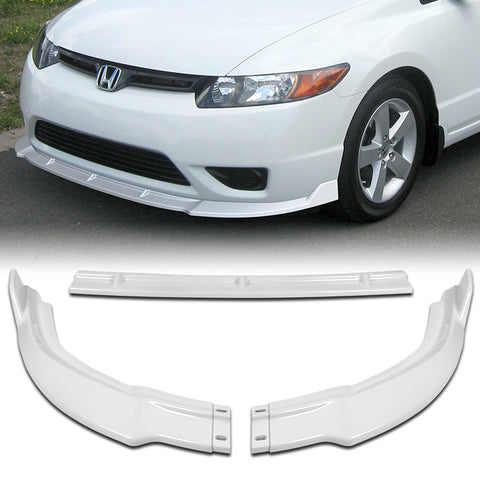 For 2006-2008 Honda Civic Coupe CS-Style Painted White Front Bumper Spoiler Lip  3pcs