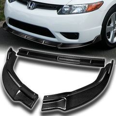 For 2006-2008 Honda Civic Coupe Carbon Fiber Front Bumper Splitter Spoiler Lip  3pcs