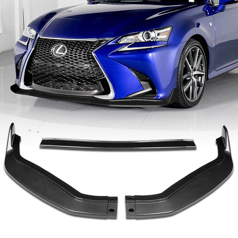 For 2016-2019 Lexus GS-Series Carbon Look V2-Style Front Bumper Body Spoiler Lip + Side Skirt Rocker Winglet Canard Diffuser Wing  Body Splitter ABS ( Carbon Style) 5PCS