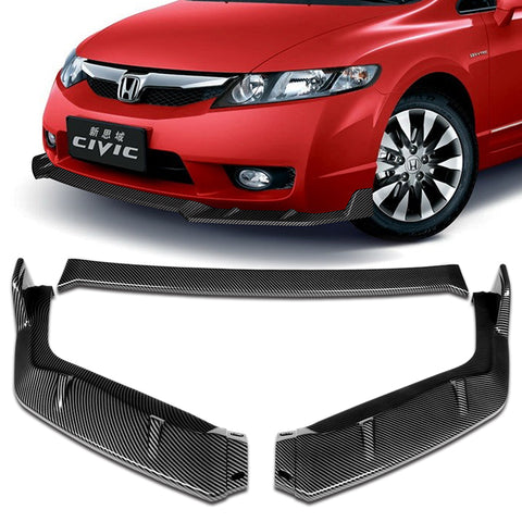 For 2009-2011 Honda Civic 4DR GT-Style Carbon Look Front Bumper Body Spoiler Lip   3pcs