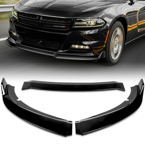 For 2015-2022 Dodge Charger SXT Painted Black Front Bumper Splitter Spoiler Lip  3pcs