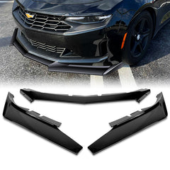 For 2016-2022 Chevy Camaro 1LE-Style Painted Black Front Bumper Body Spoiler Lip  3pcs
