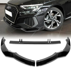 For 2022-2023 Audi S3 STP-Style Painted Black Front Bumper Splitter Spoiler Lip  3pcs