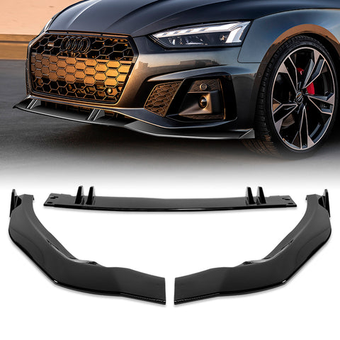 For 2020-2022 Audi A5 S5 S-Line Painted Black Front Bumper Spoiler Splitter Lip  3pcs