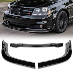 For 2011-2014 Dodge Avenger STP-Style Painted Black Front Bumper Spoiler Lip  3pcs