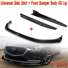 For 2019-2021 Mazda 6 Atenza Painted Black Front Bumper Body Kit Spoiler Lip + Side Skirt Rocker Winglet Canard Diffuser Wing  (Glossy Black) 5PCS