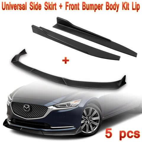 For 2019-2021 Mazda 6 Atenza Matt Black Front Bumper Body Kit Spoiler Lip + Side Skirt Rocker Winglet Canard Diffuser Wing  Body Splitter ABS (Matte Black) 5PCS