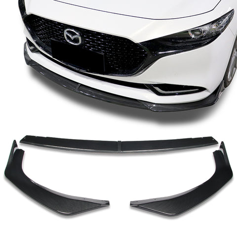 For For 19-23 Mazda 3 Mazda3 JDM Carbon Look Front Bumper Body Kit Spoiler Lip + Side Skirt Rocker Winglet Canard Diffuser Wing  Body Splitter ABS ( Carbon Style) 5PCS