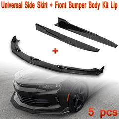 For 2016-2018 Chevy Camaro Painted Black ZL1 Style Front Bumper Body Kit Lip + Side Skirt Rocker Winglet Canard Diffuser Wing  (Glossy Black) 5PCS