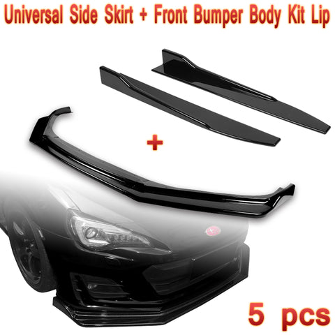For 2017-2020 Subaru BRZ CS-Style Painted Black Front Bumper Body Spoiler Lip + Side Skirt Rocker Winglet Canard Diffuser Wing  (Glossy Black) 5PCS