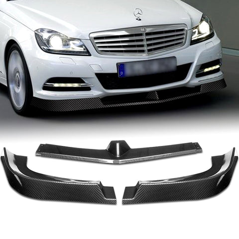 For For 12-14 Mercedes C300 C350 W204 Carbon Look Front Bumper Body Kit Spoiler Lip + Side Skirt Rocker Winglet Canard Diffuser Wing  Body Splitter ABS ( Carbon Style) 5PCS