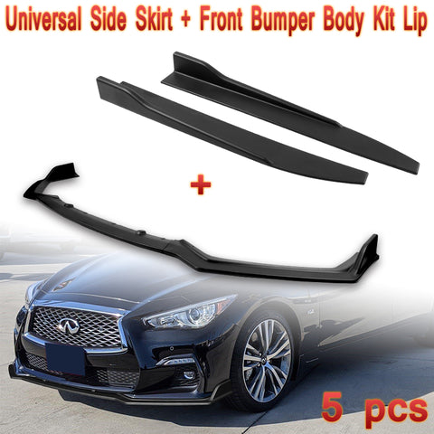 For 2018-2021 Infiniti Q50 Sport Unpainted Black Front Bumper Body Kit Lip + Side Skirt Rocker Winglet Canard Diffuser Wing  Body Splitter ABS (Matte Black) 5PCS
