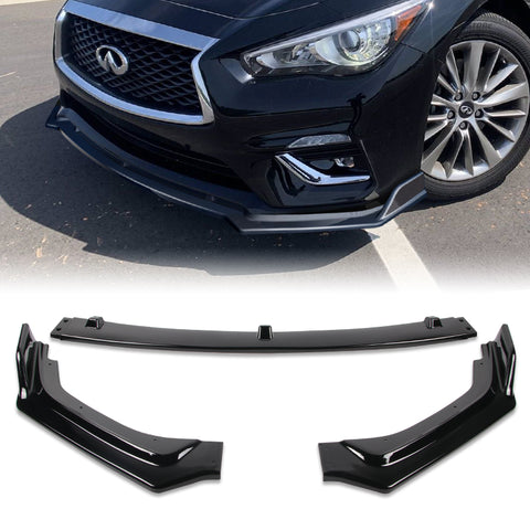 For 2018-2021 Infiniti Q50 Base/Premium Painted Black  Color Front Bumper Body Kit Lip 3PCS