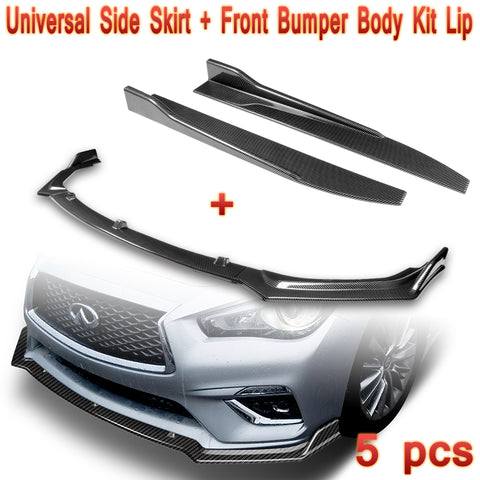 For For 18-21 Infiniti Q50 Base/Premium Carbon Look Front Bumper Body Kit Spoiler Lip + Side Skirt Rocker Winglet Canard Diffuser Wing  Body Splitter ABS ( Carbon Style) 5PCS