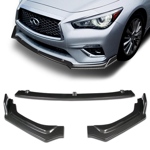 For 2018-2021 Infiniti Q50 Base/Premium Carbon Look Color Front Bumper Body Kit Lip 3PCS