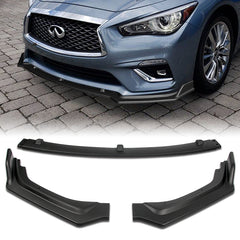 For 2018-2021 Infiniti Q50 Premium Unpainted Black Matte Color Front Bumper Body Kit Lip 3PCS