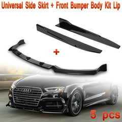 For 2017-2020 Audi A3 S3 Sport Painted Black Front Bumper Body Kit Spoiler Lip + Side Skirt Rocker Winglet Canard Diffuser Wing  (Glossy Black) 5PCS