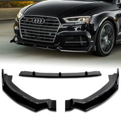 For 2017-2020 Audi A3 S3 Sport Painted Black Color Front Bumper Body Splitter Spoiler Lip 3 Pcs