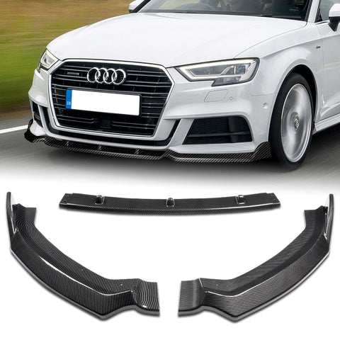 For For 17-20 Audi A3 S3 Sport Carbon Look Front Bumper Body Kit Spoiler Lip + Side Skirt Rocker Winglet Canard Diffuser Wing  Body Splitter ABS ( Carbon Style) 5PCS