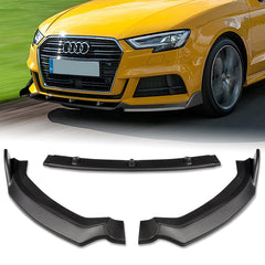 For 2017-2020 Audi A3 S3 Sport Unpainted Matte Black Color Front Bumper Body Kit Spoiler Splitter Lip 3 Pcs