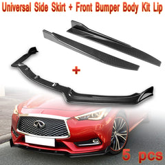 For For  17-22 Infiniti Q60 Coupe Carbon Look Front Bumper Body Kit Spoiler Lip + Side Skirt Rocker Winglet Canard Diffuser Wing  Body Splitter ABS ( Carbon Style) 5PCS