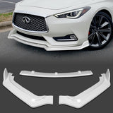 For 2017-2022 Infiniti Q60 Coupe Painted White Color V-Style Front Bumper Body Kit Lip 3pc